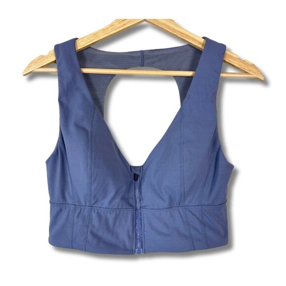 Free People FP Movement Sports Bra Zip Front Activewear Blue Women's Large - Picture 1 of 6